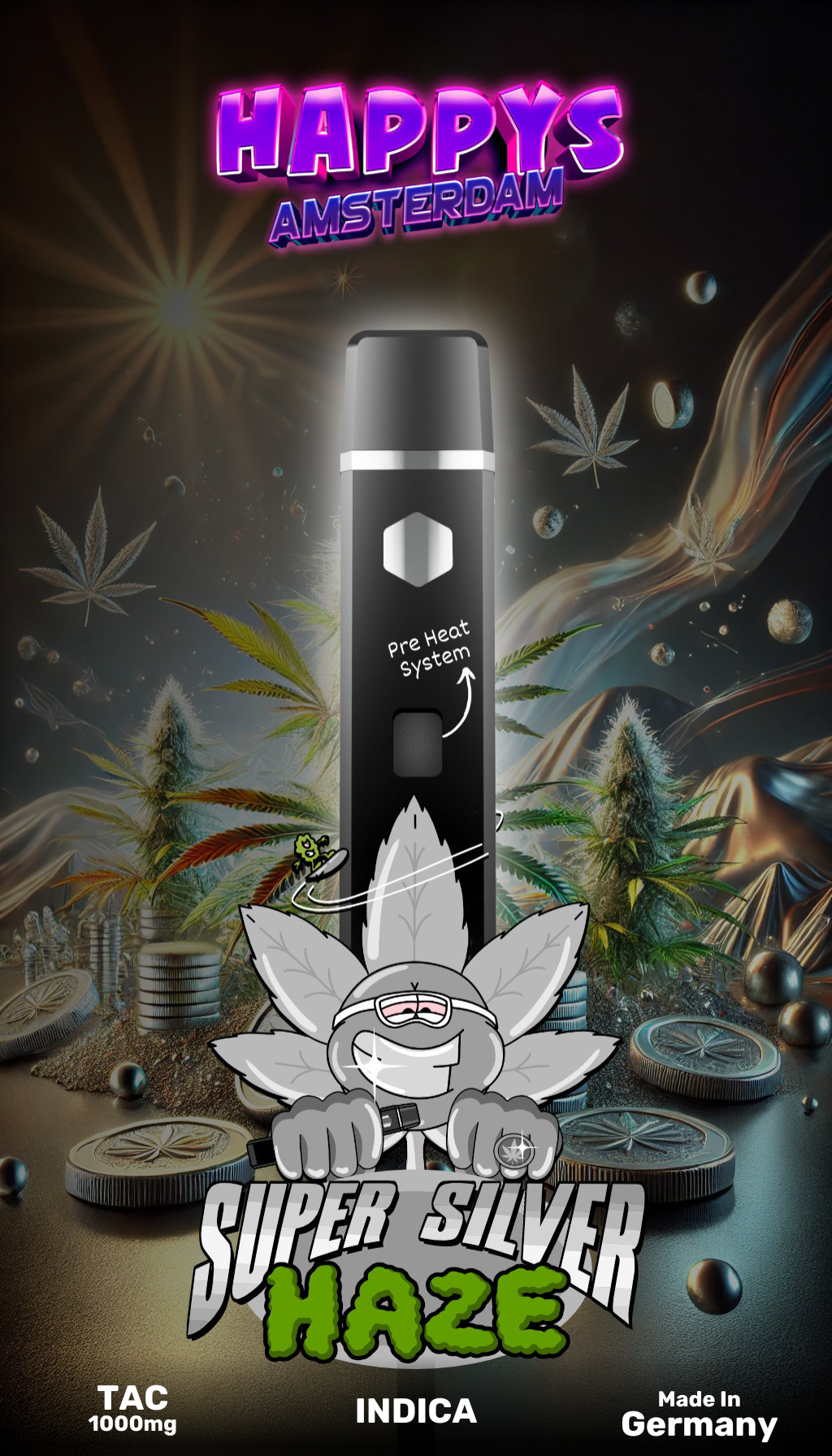 Happys Amsterdam Premium 1ml TAC Vape Super Silver Haze - Indica